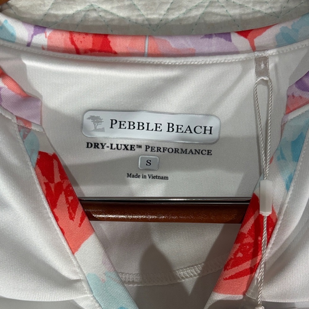 Pebble Beach White Sleeveless V-Neck Tank with Pink and Blue Floral Trim - Picture 3 of 6
